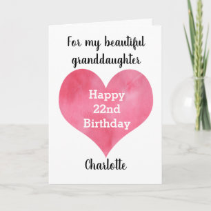 Carte Aquarelle rouge Coeur 22e anniversaire