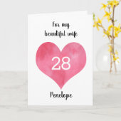Carte Aquarelle rouge Coeur 28e anniversaire (Fleur jaune)