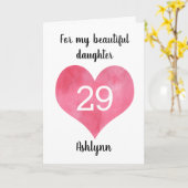 Carte Aquarelle rouge Coeur 29e anniversaire (Fleur jaune)