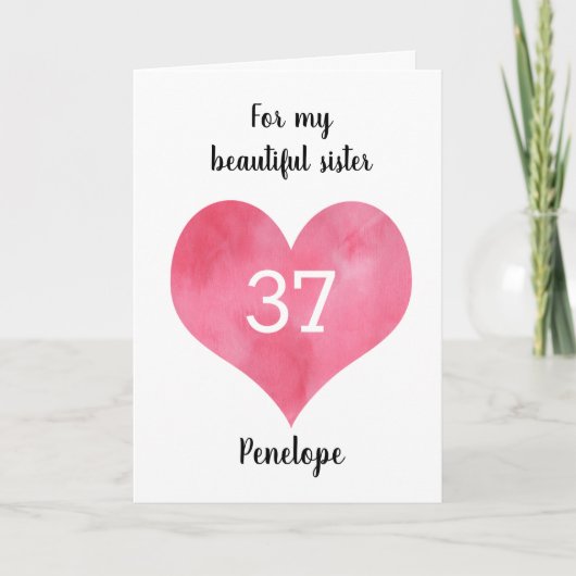 Carte Aquarelle rouge Coeur 37e anniversaire (Devant)
