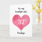 Carte Aquarelle rouge Coeur 37e anniversaire (Fleur jaune)