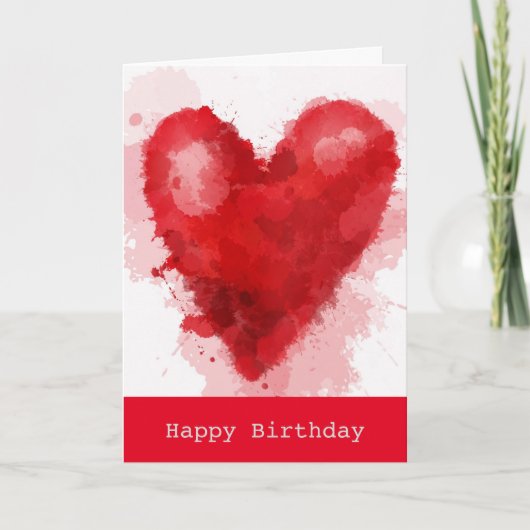 Carte Aquarelle rouge coeur gothique fille anniversaire (Devant)