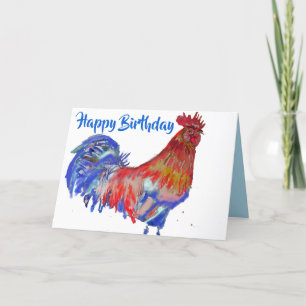 Carte Aquarelle rouge et bleu poulet rôti