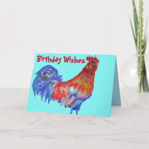 Carte Aquarelle rouge et bleu poulet rôti