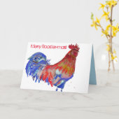 Carte Aquarelle rouge et bleu poulet rôti Noël (Fleur jaune)