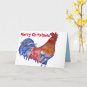 Carte Aquarelle rouge et bleu poulet rôti Noël (Fleur jaune)