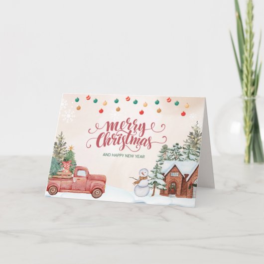 Carte Aquarelle Rouge et Vert Joyeux Noël (Devant)