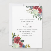 Carte Aquarelle rouge luxuriante Bouquet floral Mariage  (Devant)