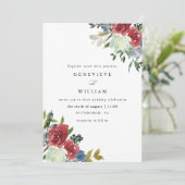 Carte Aquarelle rouge luxuriante Bouquet Mariage (Debout devant)