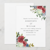 Carte Aquarelle rouge luxuriante Bouquet Mariage (Devant / Derrière)