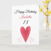 Carte Aquarelle rouge mignonne Coeur long 13e anniversai (Fleur jaune)