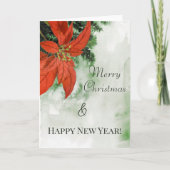 Carte Aquarelle Rouge Poinsettia Joyeux Noël (Devant)