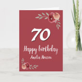 Carte Aquarelle rouge Rose Floral 70e anniversaire (Devant)