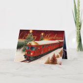 Carte Aquarelle Rouge Trolley de Noël Photo de vacances (Devant)