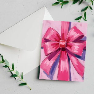 Carte aquarelle ruban à nœud rose joli