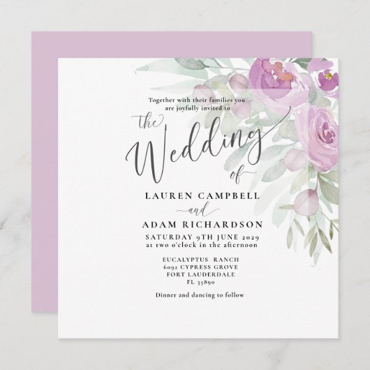 Carte Aquarelle rustique rose Mariage de bouquet floral (Devant / Derrière)