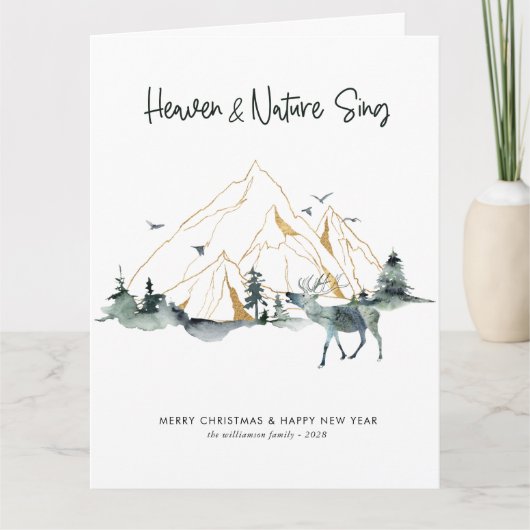 Carte Aquarelle rustique Une photo Bois Noël (Devant)