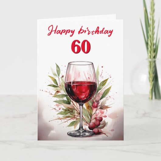 Carte Aquarelle rustique Verre rouge 60e anniversaire (Devant)