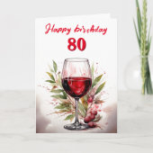 Carte Aquarelle rustique Verre rouge 80e anniversaire (Devant)