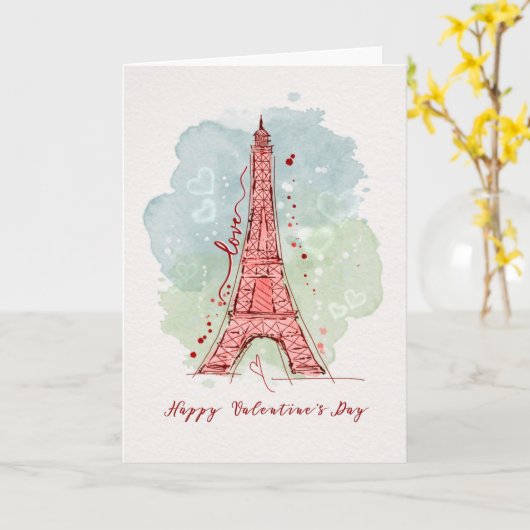 Carte Aquarelle Saint Valentin Sketchy Doodle Eiffel (Fleur jaune)