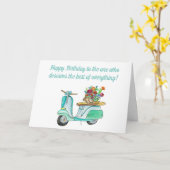 Carte Aquarelle Scooter Anniversaire Avec Panier De Fleu (Fleur jaune)