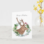Carte Aquarelle Scottish Stag, Joyeux Noël (Fleur jaune)