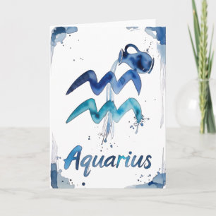 Carte Aquarelle Signe du zodiaque Verseau Janvier Févrie