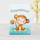 Carte Aquarelle Singe Garçon Félicitations (Fleur jaune)
