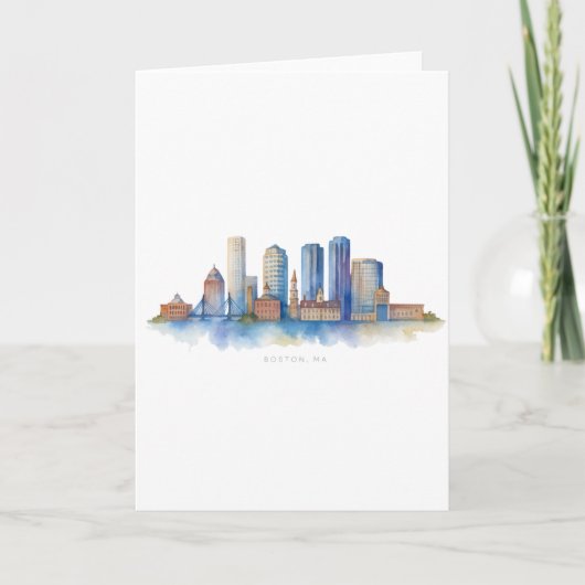 Carte Aquarelle Skyline de Boston City | MA Boston moder (Devant)
