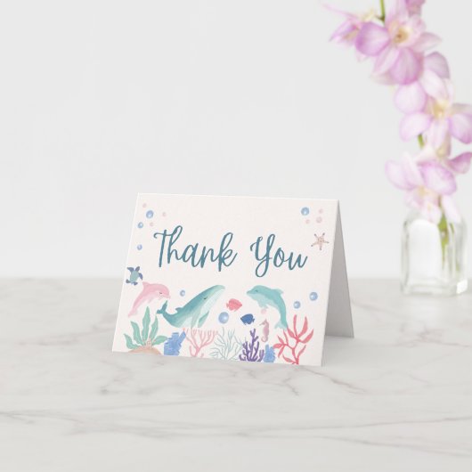 Carte Aquarelle sous le Merci du Baby shower marin (Orchidée)