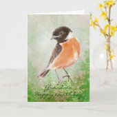 Carte Aquarelle Stonechat Bird Joyeux Anniversaire Grand (Fleur jaune)