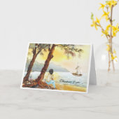 Carte Aquarelle Sunset Voilier Sympathe (Fleur jaune)