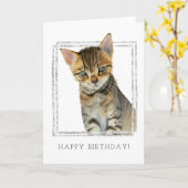 Carte Aquarelle Tabby Cat | Joyeux anniversaire (Fleur jaune)