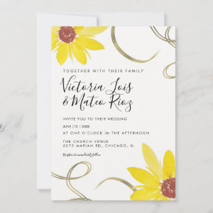 Carte Aquarelle tournesol Wild Floral Swirl Mariage