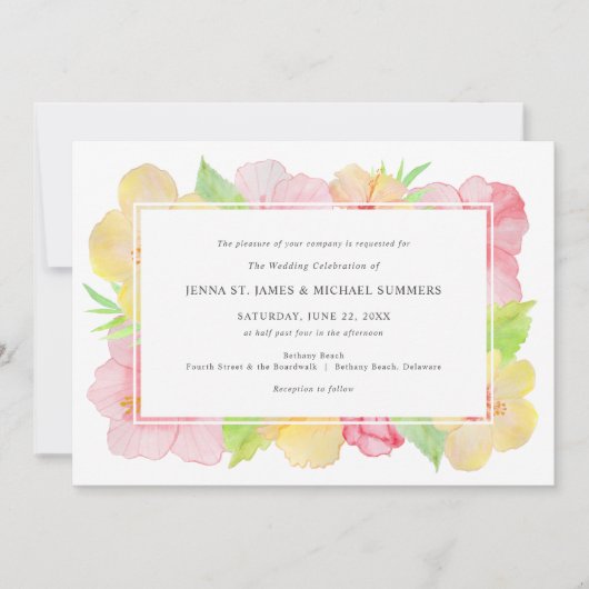 Carte Aquarelle tropicale Hibiscus floral mariage (Devant)