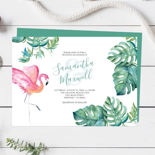 Carte Aquarelle tropicale Mariage de verdure