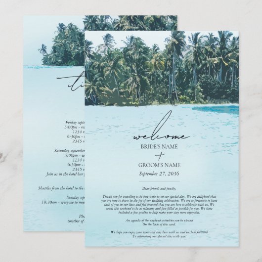 Carte Aquarelle tropicale Palms Beach Mariage Itinéraire (Devant / Derrière)