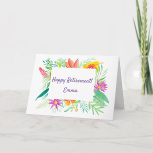 Carte Aquarelle Tropicale Personnalisée pour la Retraite