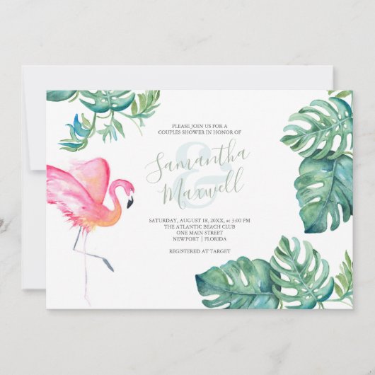 Carte Aquarelle tropicale Verdure Couples Douche (Devant)