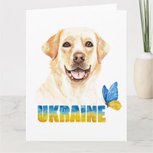 Carte Aquarelle Ukraine Labrador jaune et papillon