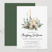 Carte Aquarelle Verdure Bougies Noël Soir Dîner (Devant / Derrière)