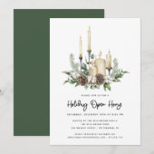 Carte Aquarelle Verdure et bougies Holiday Open House (Devant / Derrière)