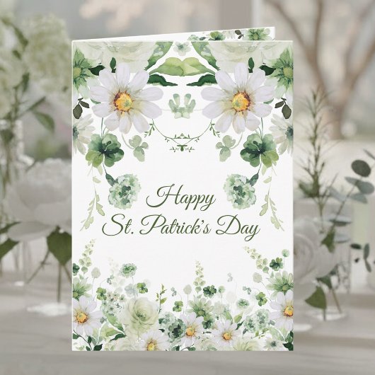 Carte Aquarelle Vert Floral Joyeuse Saint-Patrick