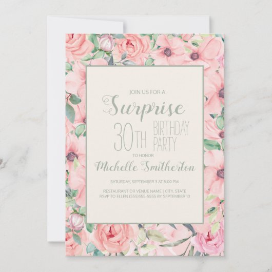 Carte Aquarelle verte de Monnaie rose 30e anniversaire (Devant)
