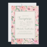 Carte Aquarelle verte de Monnaie rose 30e anniversaire<br><div class="desc">Les invitations personnalisées Surprise 30e anniversaire sont conçues avec de mignons aquarelle rose pâle,  floral et vert et texte vert menthe. Le texte est entièrement personnalisable,  donc concevoir ces invitations pour n'importe quel âge.</div>
