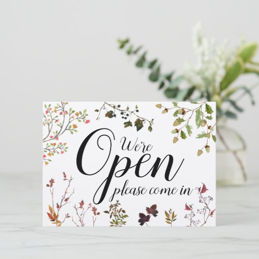 Carte Aquarelle verte Ouvert Automne Fermé Automne Signe (Debout devant)