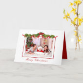 Carte Aquarelle verte photo de Noël Cadre plié (Fleur jaune)