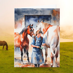 Carte Aquarelle Vet Graduation Avec Chevaux ai artwork