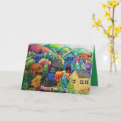 Carte Aquarelle Village Sur La Colline Avec Maisons Colo (Fleur jaune)