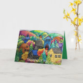 Carte Aquarelle Village Sur La Colline Avec Maisons Colo (Fleur jaune)